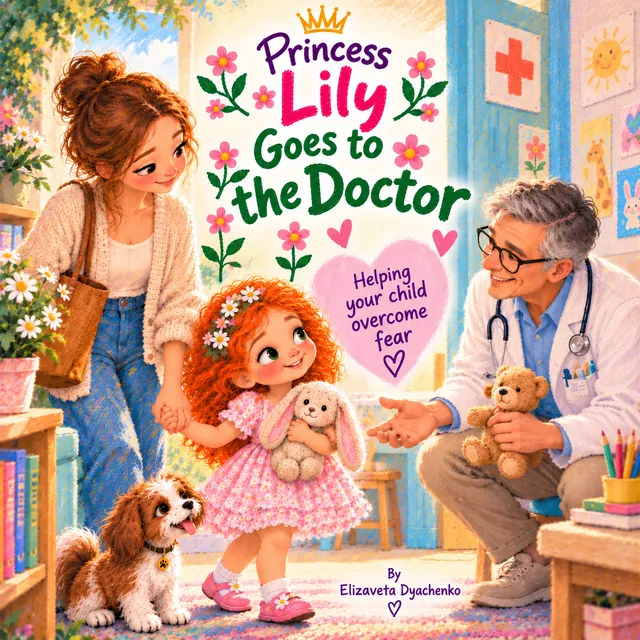 Cover of “Princess Lily Goes to the Doctor”: Mum, Lily with her bunny and the doctor